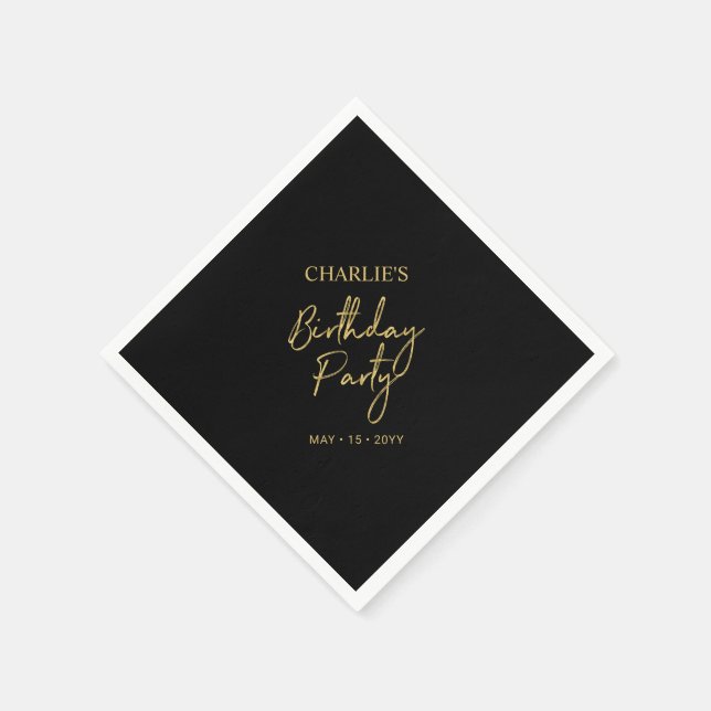 Serviette En Papier Fête d'anniversaire écriture moderne Black & Gold (Coin)