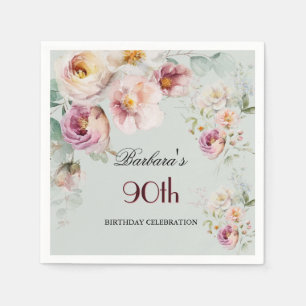 Serviette En Papier Fête d'anniversaire élégante aquarelle florale 90 