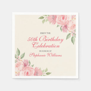 Serviette En Papier Fête d'anniversaire élégante aux fleurs roses pour