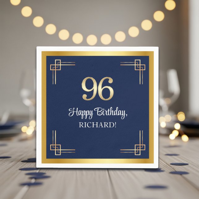 Serviette En Papier Fête d'anniversaire élégante Bleu Or 96 ans (Créateur téléchargé)