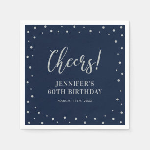 Serviette En Papier Fête d'anniversaire élégante et classique Navy & A