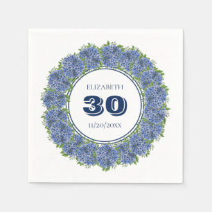 Serviette En Papier Fête d'anniversaire élégante florale Hydrangea ble