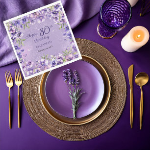 Serviette En Papier Fête d'anniversaire élégante violette florale 80 a