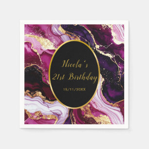 Serviette En Papier Fête d'anniversaire en marbre d'agate rouge de Bou
