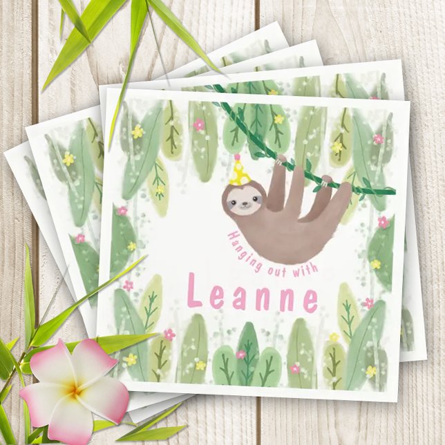 Serviette En Papier Fête d'anniversaire en rose et jaune (Super cute sloth theme napkins for your kiddo's birthday party!)
