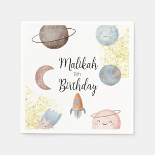 Serviette En Papier Fête d'anniversaire Espace aquarelle pour garçon o