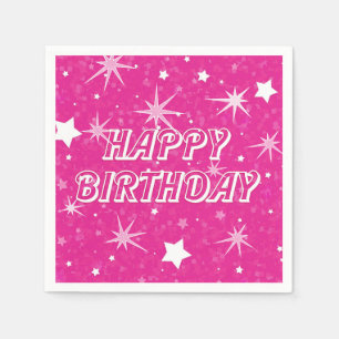 Serviette En Papier Fête d'anniversaire étoiles scintillantes rose vif