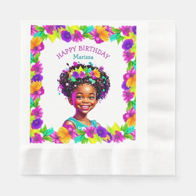 Serviette En Papier Fête d'anniversaire Fille afro-américaine personna (Devant)