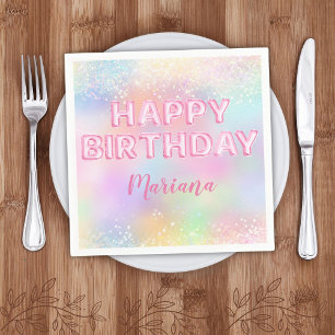 Serviette En Papier Fête d'anniversaire fille arc-en-ciel ballon rose