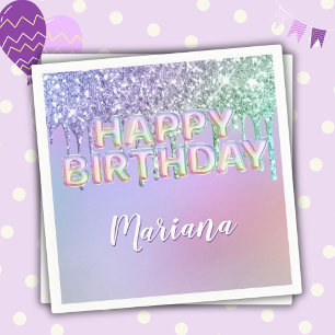 Serviette En Papier Fête d'anniversaire fille paillettes arc-en-ciel g
