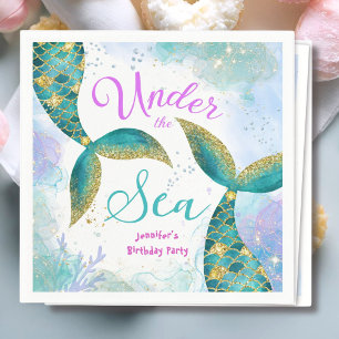 Serviette En Papier Fête d'anniversaire fille Sirène Violet Turquoise