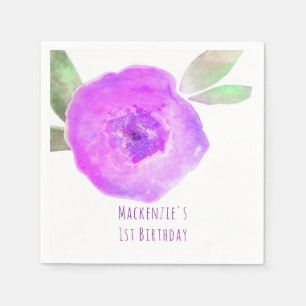 Serviette En Papier Fête d'anniversaire Fleur aquarelle Violet Rose
