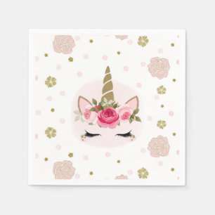 Serviette En Papier Fête d'anniversaire Fleur de Licorne Or et Rose qu