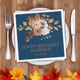 Serviette En Papier Fête d'anniversaire florale aquarelle automnale bl