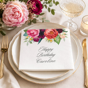 Serviette En Papier Fête d'anniversaire florale aquarelle bohème rusti