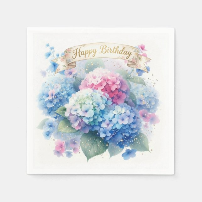 Serviette En Papier Fête d'anniversaire florale bleue Hydrangea (Devant)