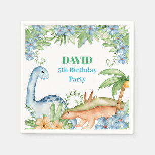 Serviette En Papier Fête d'anniversaire florale Dinosaur bleu et vert