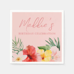 Serviette En Papier Fête d'anniversaire florale hawaïenne pêche