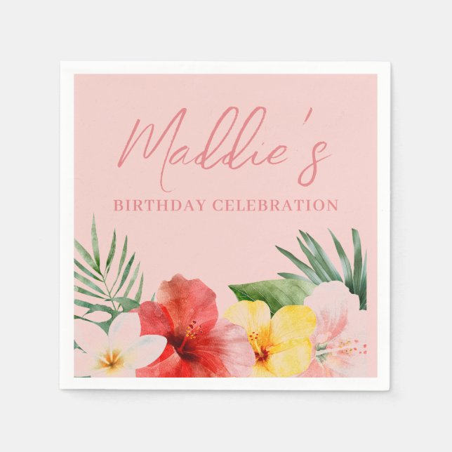 Serviette En Papier Fête d'anniversaire florale hawaïenne pêche (Devant)