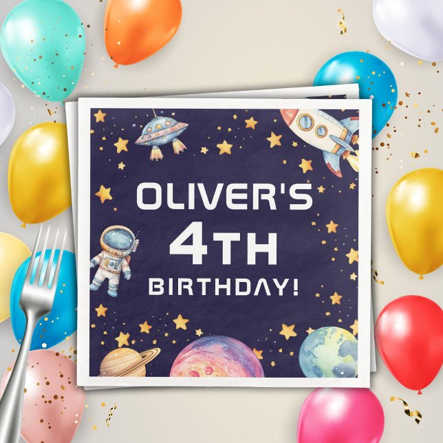 Serviette En Papier Fête d'anniversaire garçon fusée spatiale moderne (Créateur téléchargé)