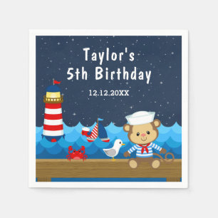 Serviette En Papier Fête d'anniversaire Garçon Marin Singe Rouge et Ma
