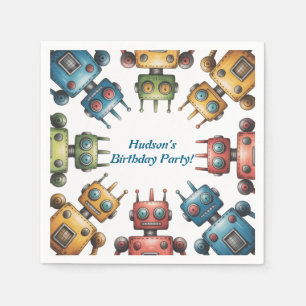 Serviette En Papier Fête d'anniversaire garcon Robots Rétro Colorés