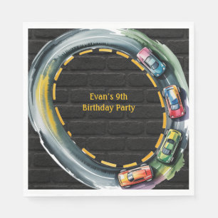 Serviette En Papier Fête d'anniversaire garçons piste de course aquare
