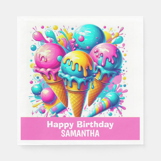 Serviette En Papier Fête d'anniversaire girly de glace (Devant)