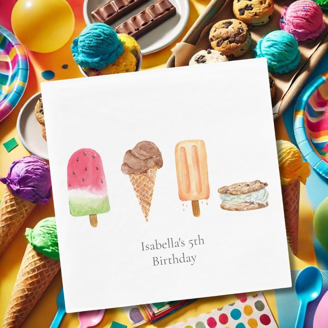 Serviette En Papier Fête d'anniversaire Glaces et Popsicles à l'aquare (Créateur téléchargé)