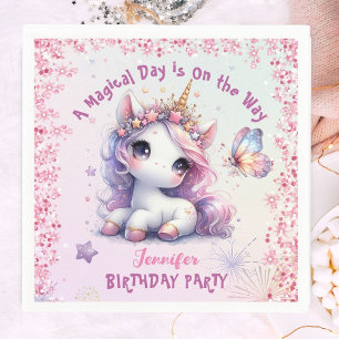 Serviette En Papier Fête d'anniversaire licorne fille papier rose viol