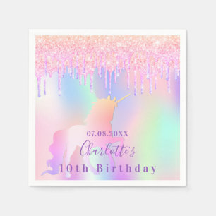Serviette En Papier fête d'anniversaire licorne holographique gouttes 