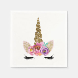 Serviette En Papier Fête d'anniversaire Licorne Magique Pailletée Doré