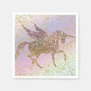 Serviette En Papier Fête d'anniversaire Licorne Paillettes Or Pastel A