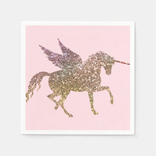 Serviette En Papier Fête d'anniversaire licorne paillettes scintillant