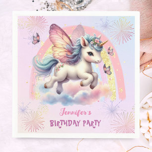 Serviette En Papier Fête d'anniversaire licorne papier rose or arc-en-