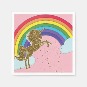 Serviette En Papier Fête d'anniversaire licorne rétro arc-en-ciel et é