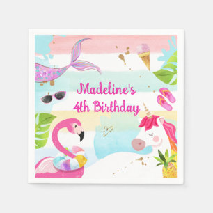 Serviette En Papier Fête d'anniversaire Licorne Sirène Flamant Rose Pi