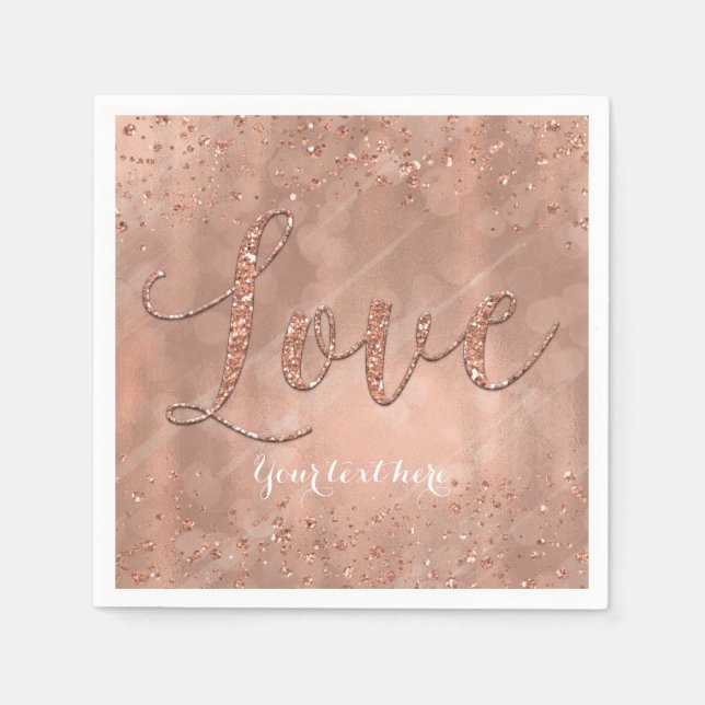 Serviette En Papier Fête d'anniversaire LOVE Faux Rose Gold Pailleté (Devant)