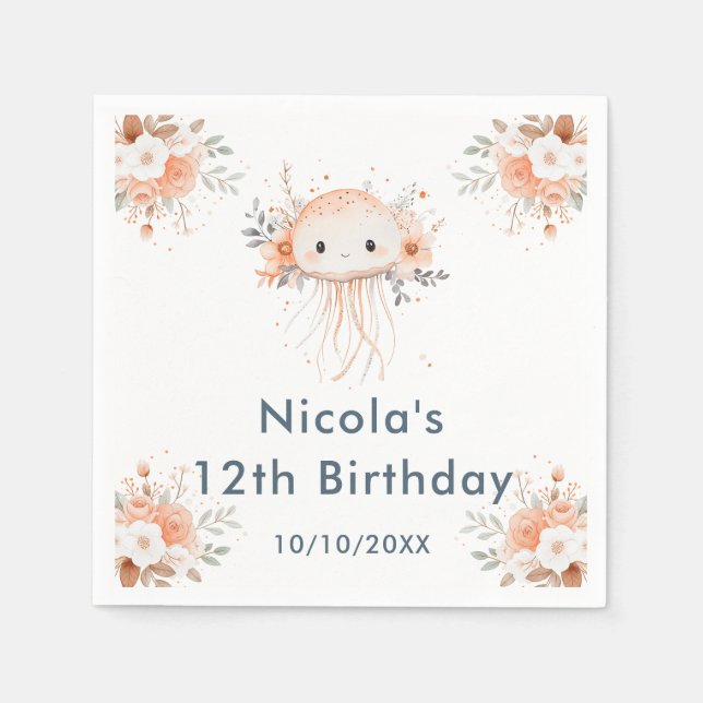 Serviette En Papier Fête d'anniversaire Méduse Florale Mignonne (Devant)