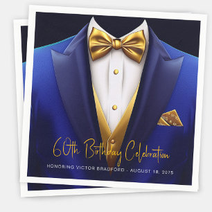 Serviette En Papier Fête d'anniversaire Mens Royal Blue Gold Tuxedo