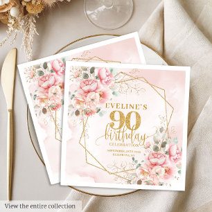 Serviette En Papier Fête d'anniversaire minimaliste rose blush floral 