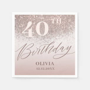 Serviette En Papier Fête d'anniversaire moderne 40 ans Rose Gold Paill