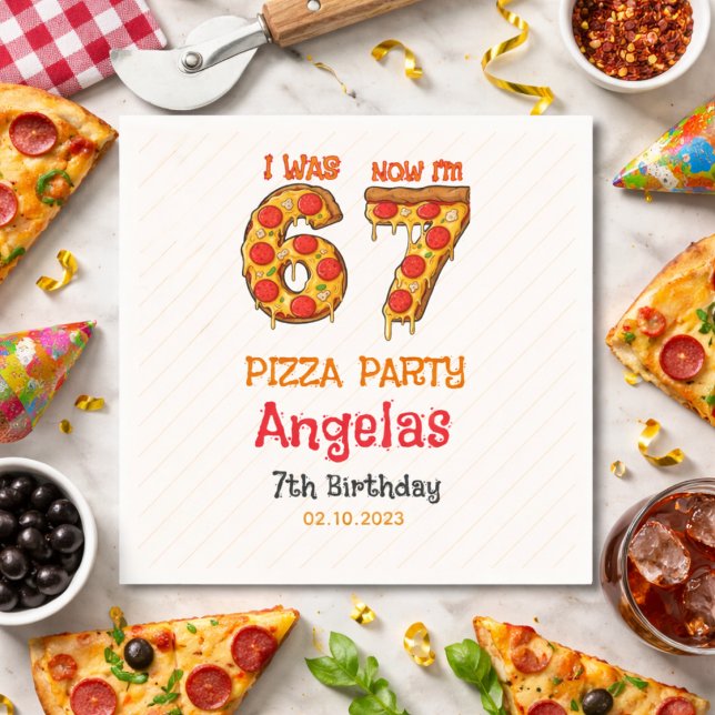 Serviette En Papier Fête d'anniversaire moderne de Slice Slice Boy Six (Modern Slice Slice Boy Six Seven Birthday Party Napkins)