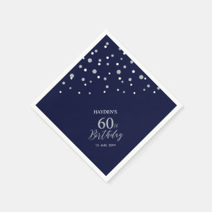 Serviette En Papier Fête d'anniversaire moderne Silver & Navy Blue 60t