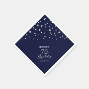 Serviette En Papier Fête d'anniversaire moderne Silver & Navy Blue 70t