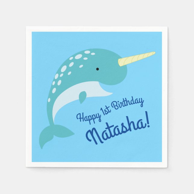 Serviette En Papier Fête d'anniversaire Narwhal (Devant)