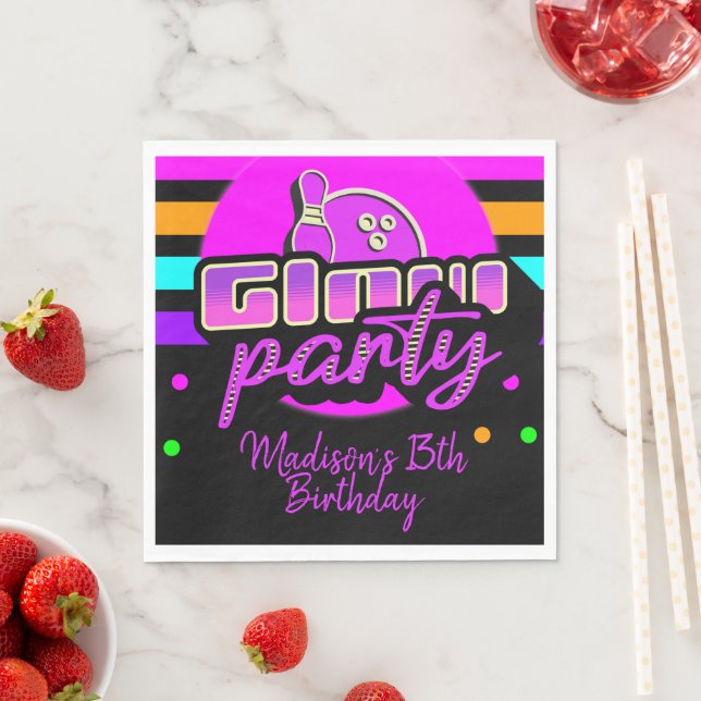 Serviette En Papier Fête d'anniversaire Neon Bowling Party Bash (En situation)