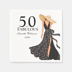 Serviette En Papier Fête d'anniversaire noire 50 ans et fabuleuse
