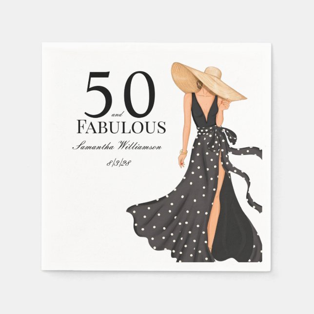 Serviette En Papier Fête d'anniversaire noire 50 ans et fabuleuse (Devant)