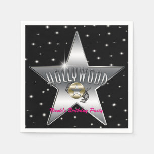 Serviette En Papier Fête d'anniversaire noire Hollywood Silver Star